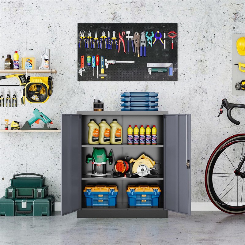 Metal Storage Cabinet with 2 Adjustable Shelves and Locking Doors,Garage Cabinet gallery