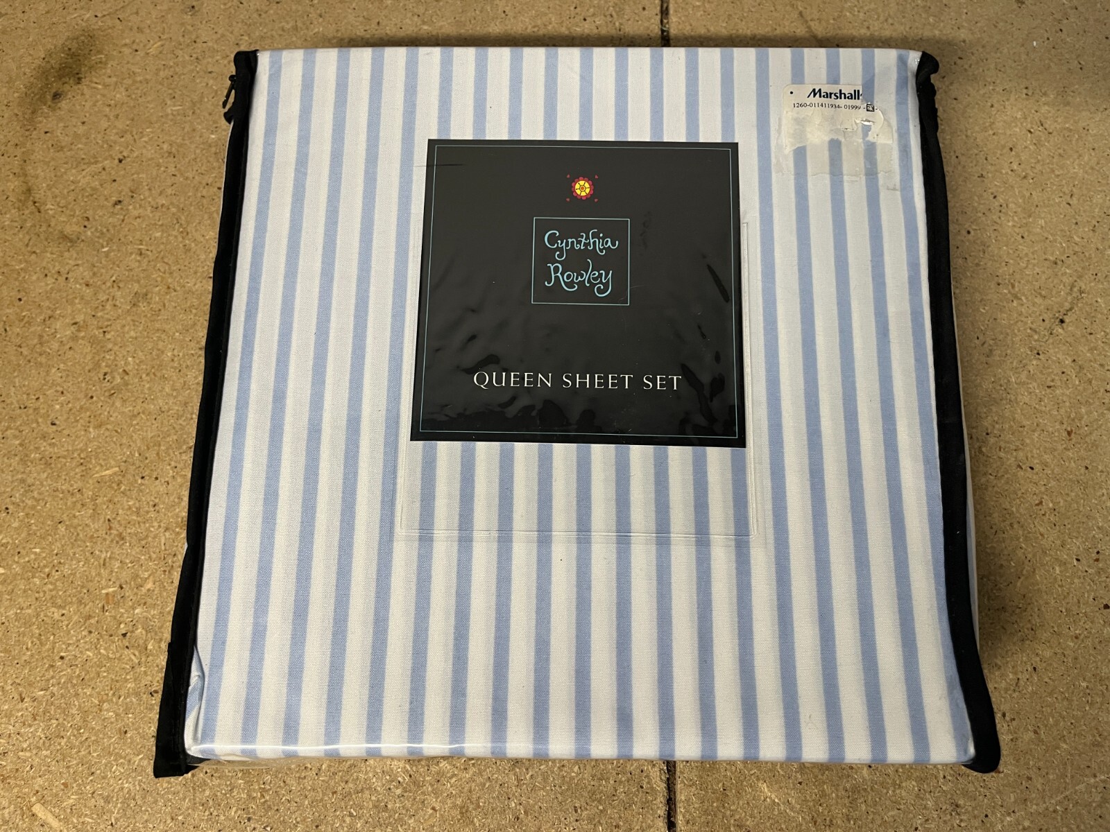 Cynthia Rowley Striped QUEEN Size Sheet Set Blue & White Stripe Microfiber C69 gallery