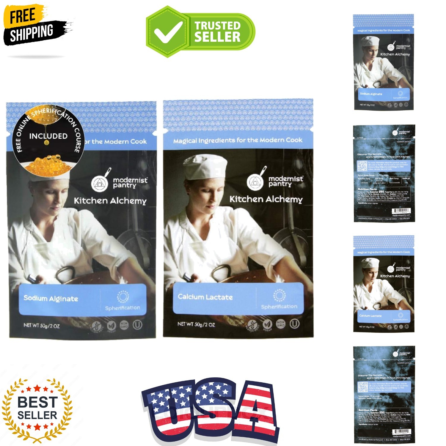 Sodium Alginate + Calcium Lactate Value Pack ⊘ Non-GMO OU Kosher Certified -... gallery