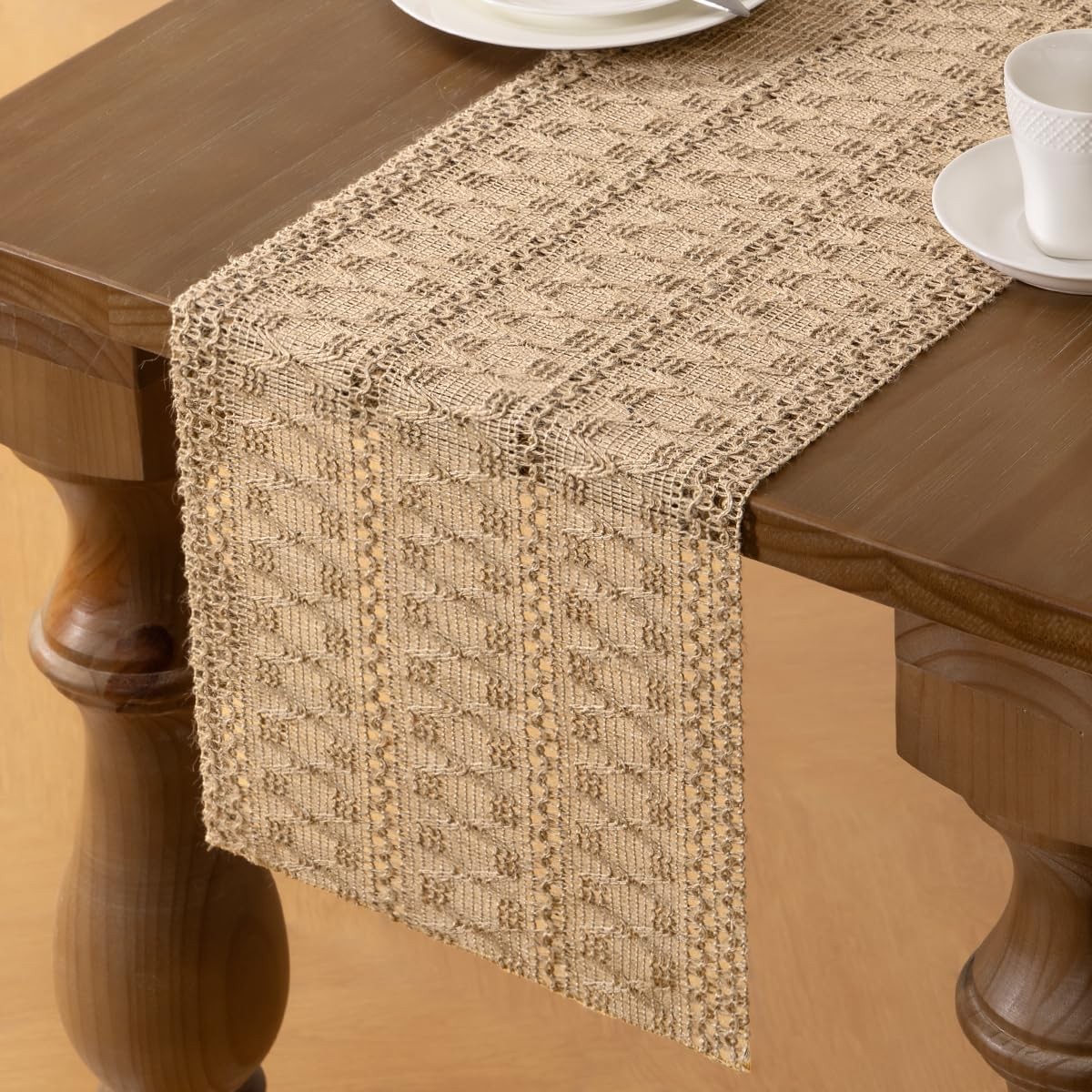 Boho Table Runner 48 inches Small Coffee Table Runner Rustic Burlap Macrame gallery
