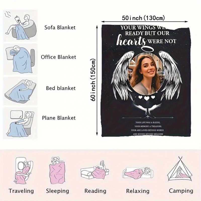 Small Throw Blanket Flannel, "A Hug From Heaven" Design, Custom Photo Memorial ❀ gallery