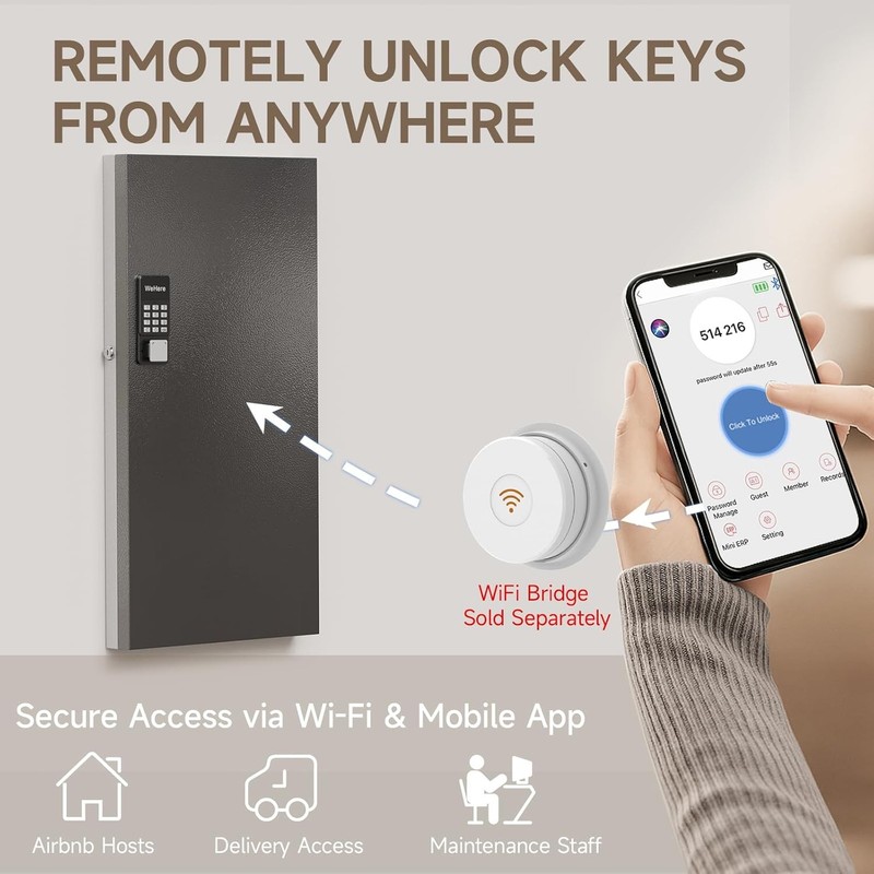 WeHere 120 Key Lock Box Wall Mount, APP 120 keys(smart), Black gallery
