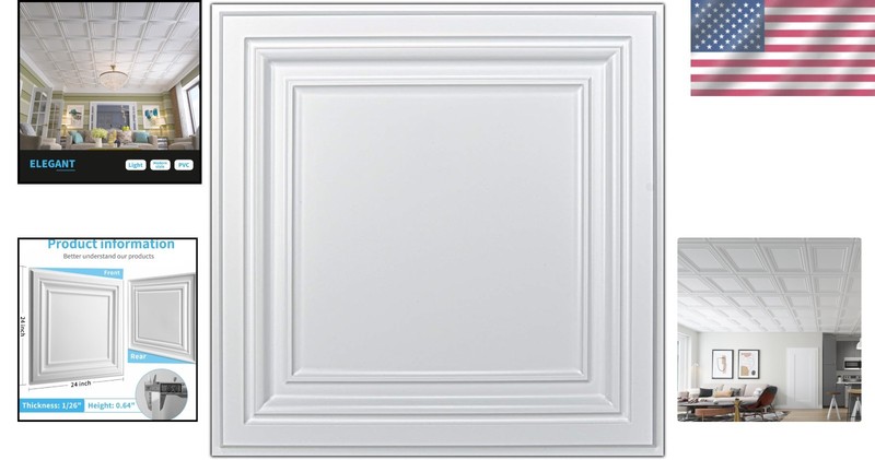 Lightweight White PVC Ceiling Tiles 12-Pack, Easy Glue-Down Installation gallery
