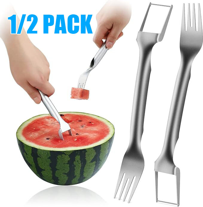 Watermelon Slicer Cutter 2-in-1 Fork Stainless Steel Fruit Cutting Artifact Tool gallery