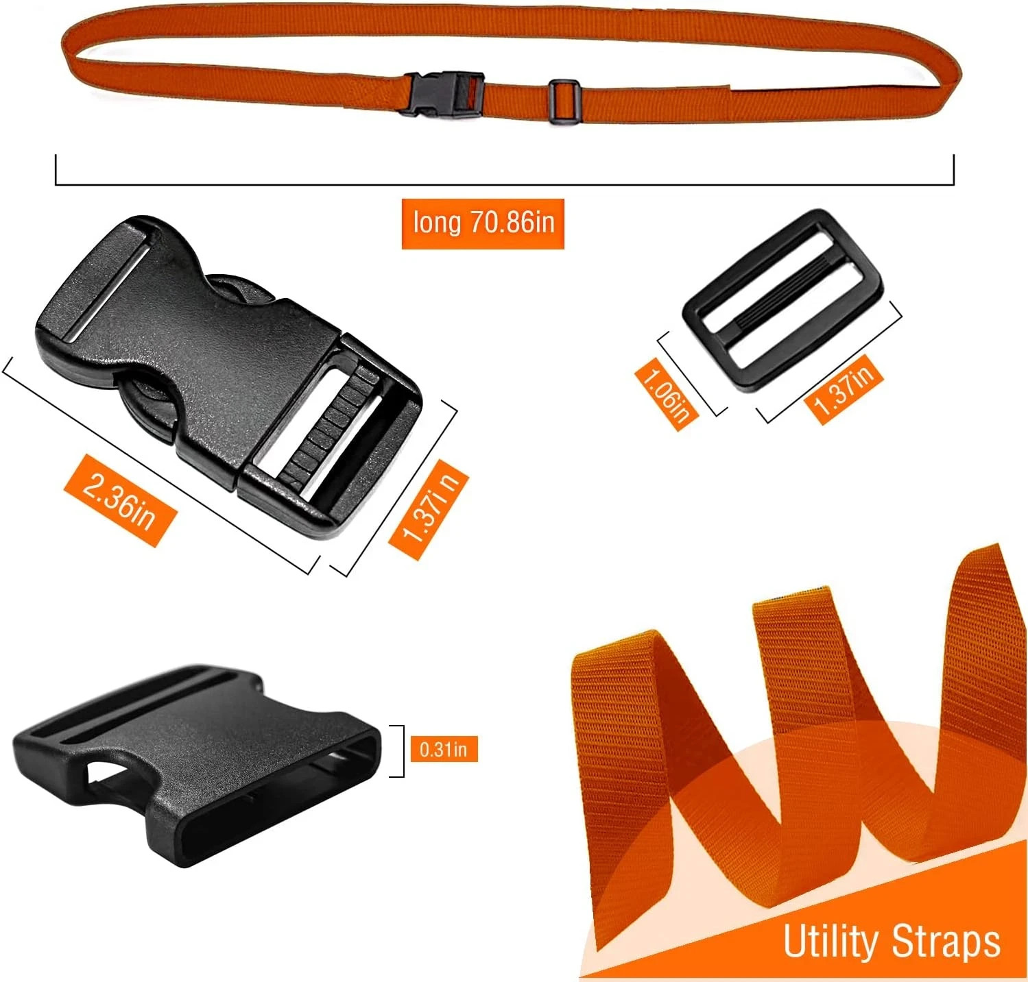 Premium Utility Straps with Quick Release Buckle Adjustable Short Nylon Tie Dow gallery
