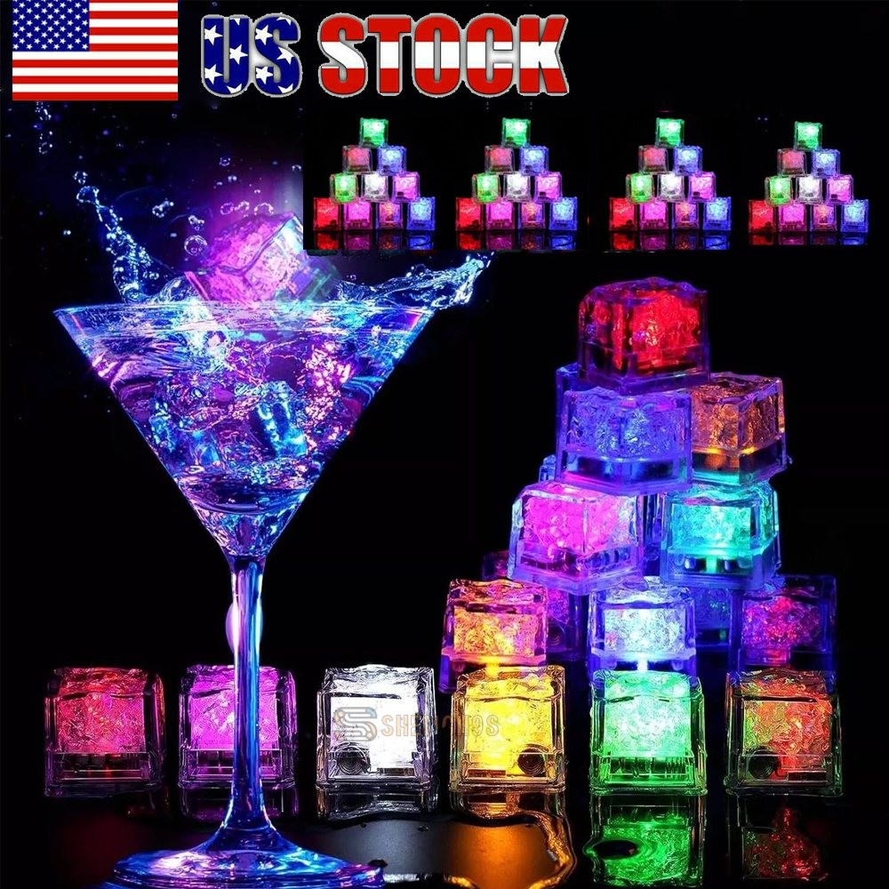 12-96x Waterproof Glow LED Ice Cubes with Liquid Sensor for Wedding Party Drinks gallery
