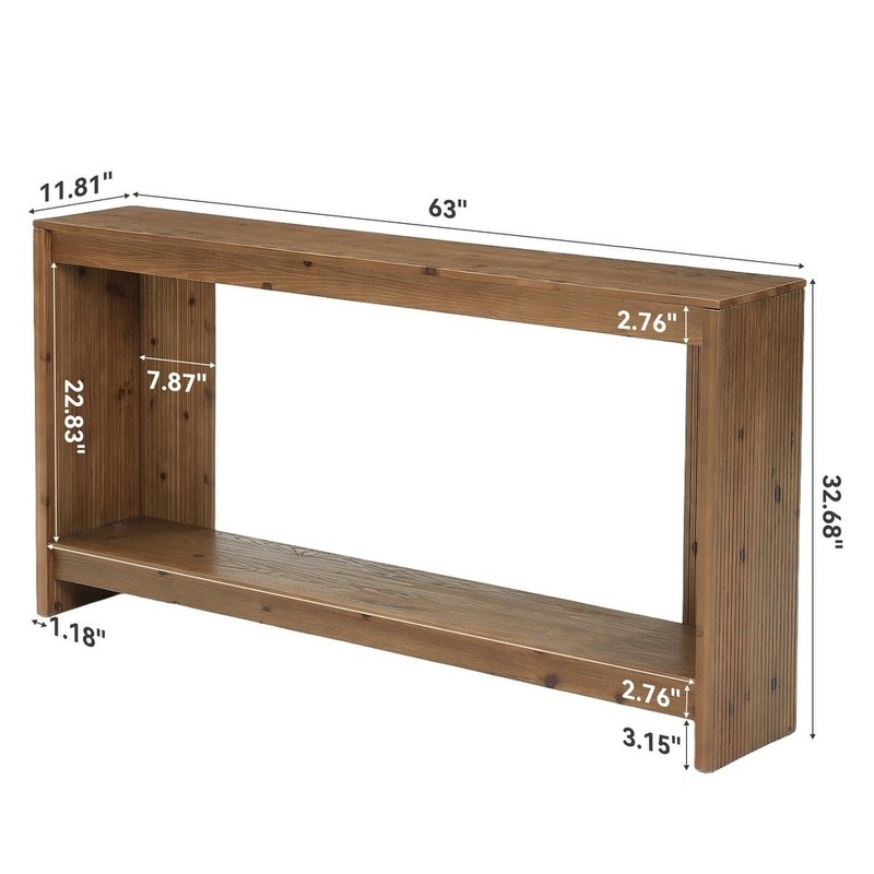 63"Solid Wood Rectangula Sofa Console Table w/ 2-Tier Storage Shelf for Entryway gallery