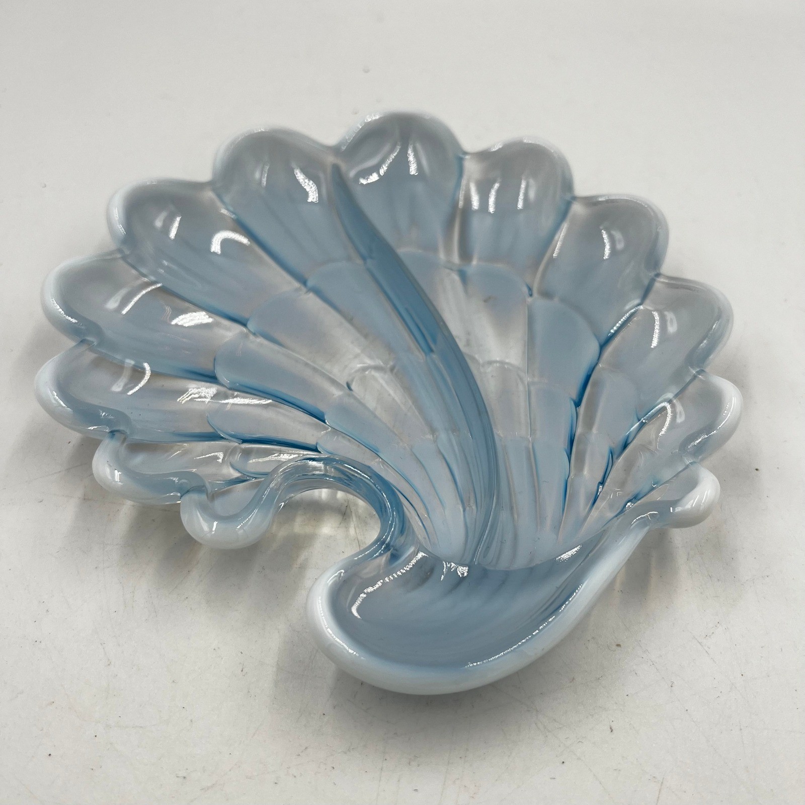 Duncan Miller Sanibel Blue #130 Shell Glass Salad Plate Opalescent Dish 1940s gallery