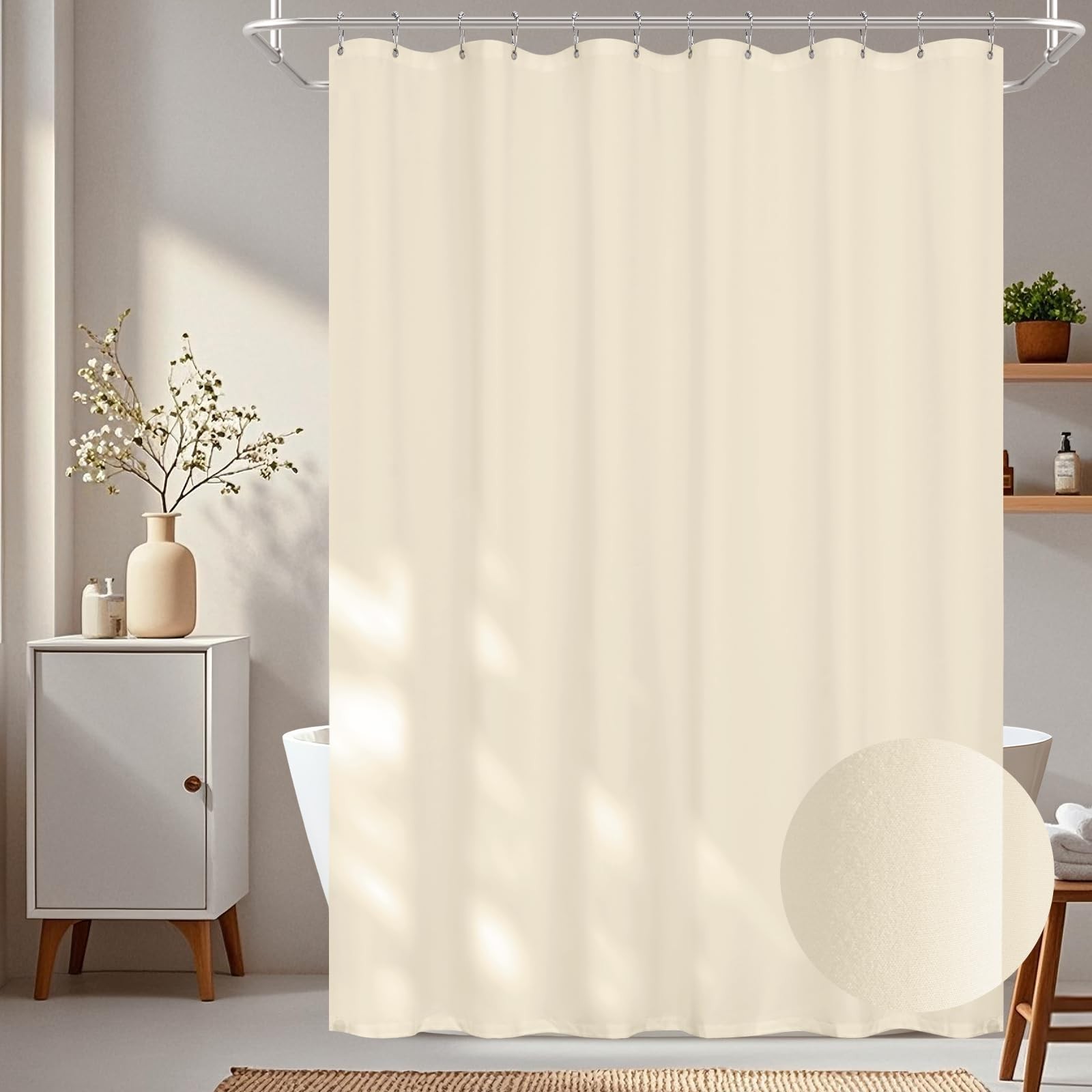 2 In 1 Microfiber Shower Curtain Waterproof Lining 72x78 Inch Cream Magnets gallery