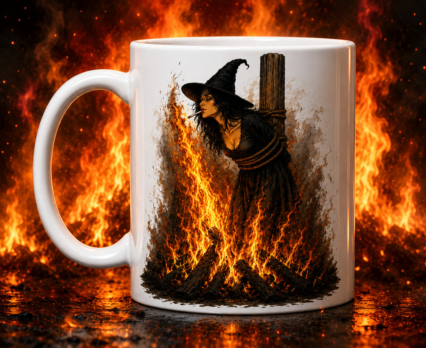 WHATEVER...Fearless Witch At The Stake Witch Burning Mug 12 or 15 oz Size gallery