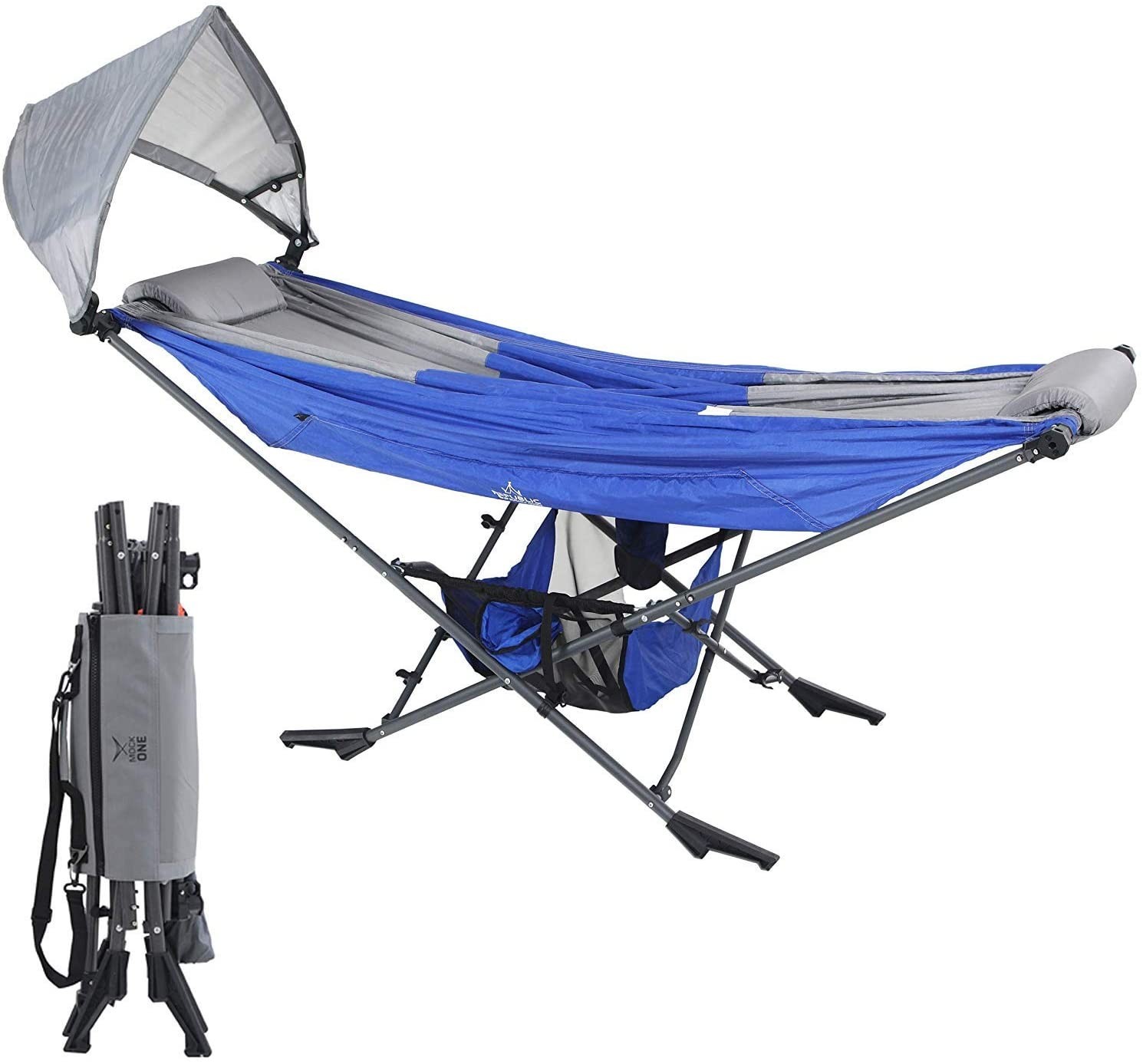 Camping Hammock With Stand Portable Folding Hammock For Outdoor Beach Blue gallery