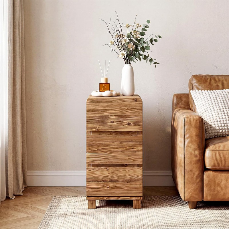 Solid Wood End Table, Rustic Farmhouse Narrow Side Table 3-Drawer Sofa Table gallery