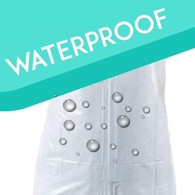 100 Pack Box Large White Plastic Disposable Aprons Throw Away Waterproof Aprons. gallery