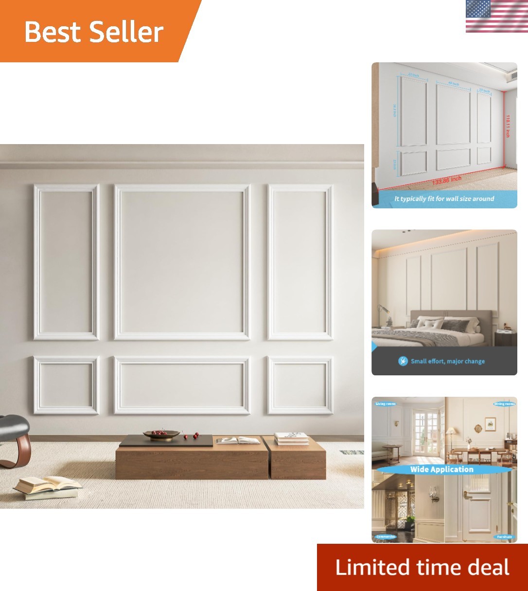 Versatile Wall Molding Set of 6 - Perfect for Any Room Décor Upgrade gallery