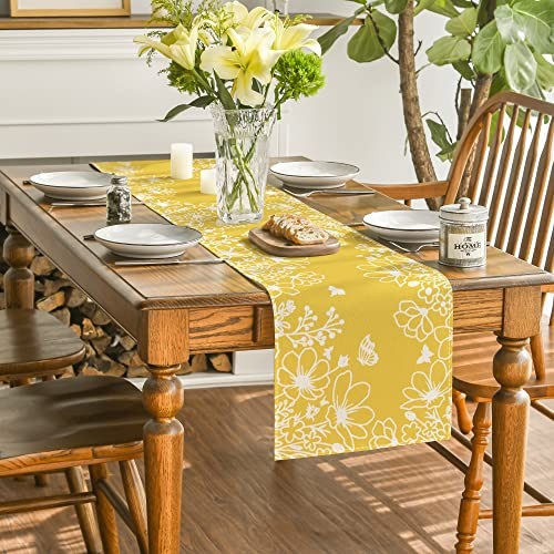 Bloom Flowers Butterfly Spring Table Runner, 13" x 72", Table Runner Yellow gallery