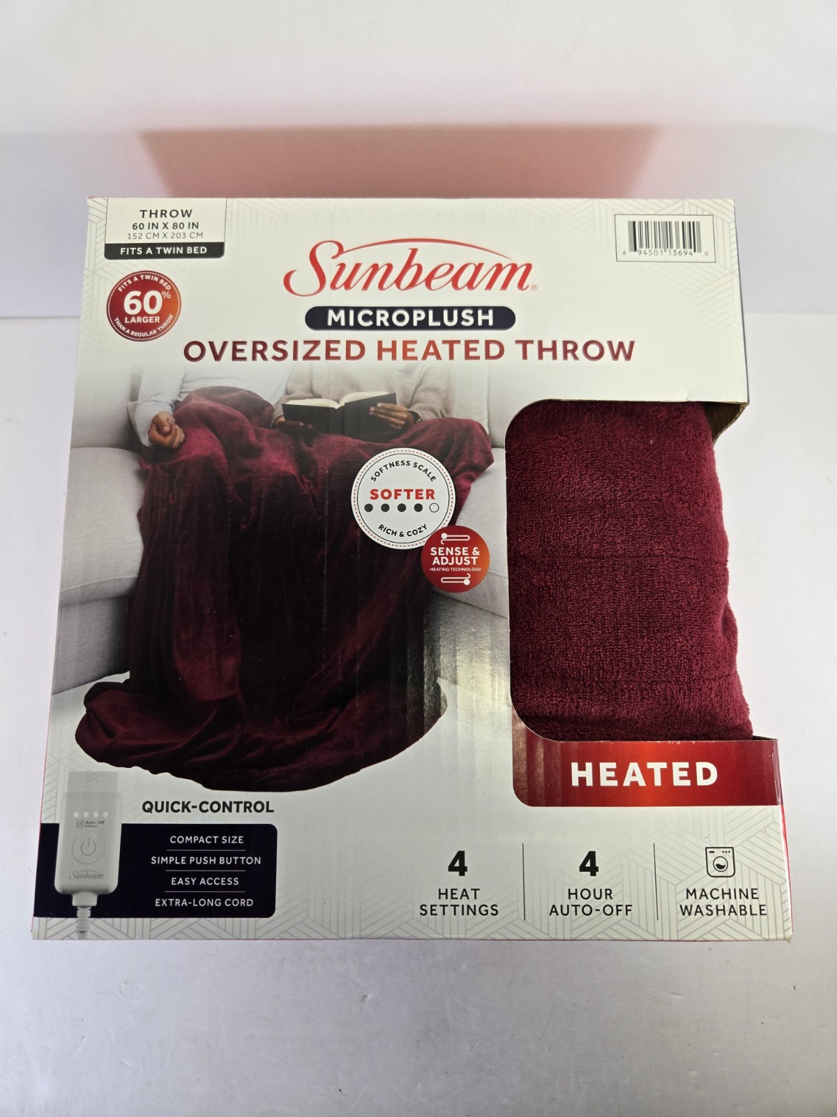 Sunbeam Microplush Oversized Heated Throw 60x80 Inch Maroon gallery