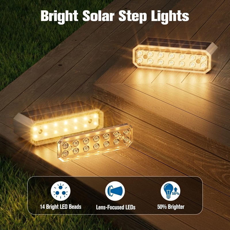 Solar Step Lights 8 Pcs IP67 Waterproof Horizontal Outdoor Stair Deck Dock Light gallery
