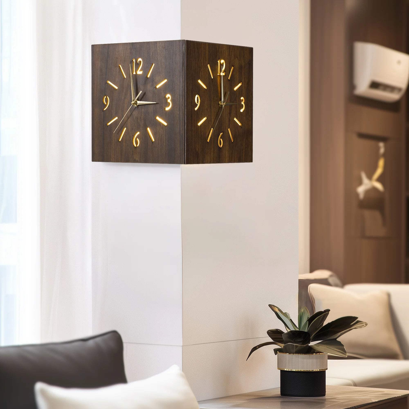 Sound & Darkness Activated Wall Corner Clock – Unique LED Light-Up Timepiece gallery