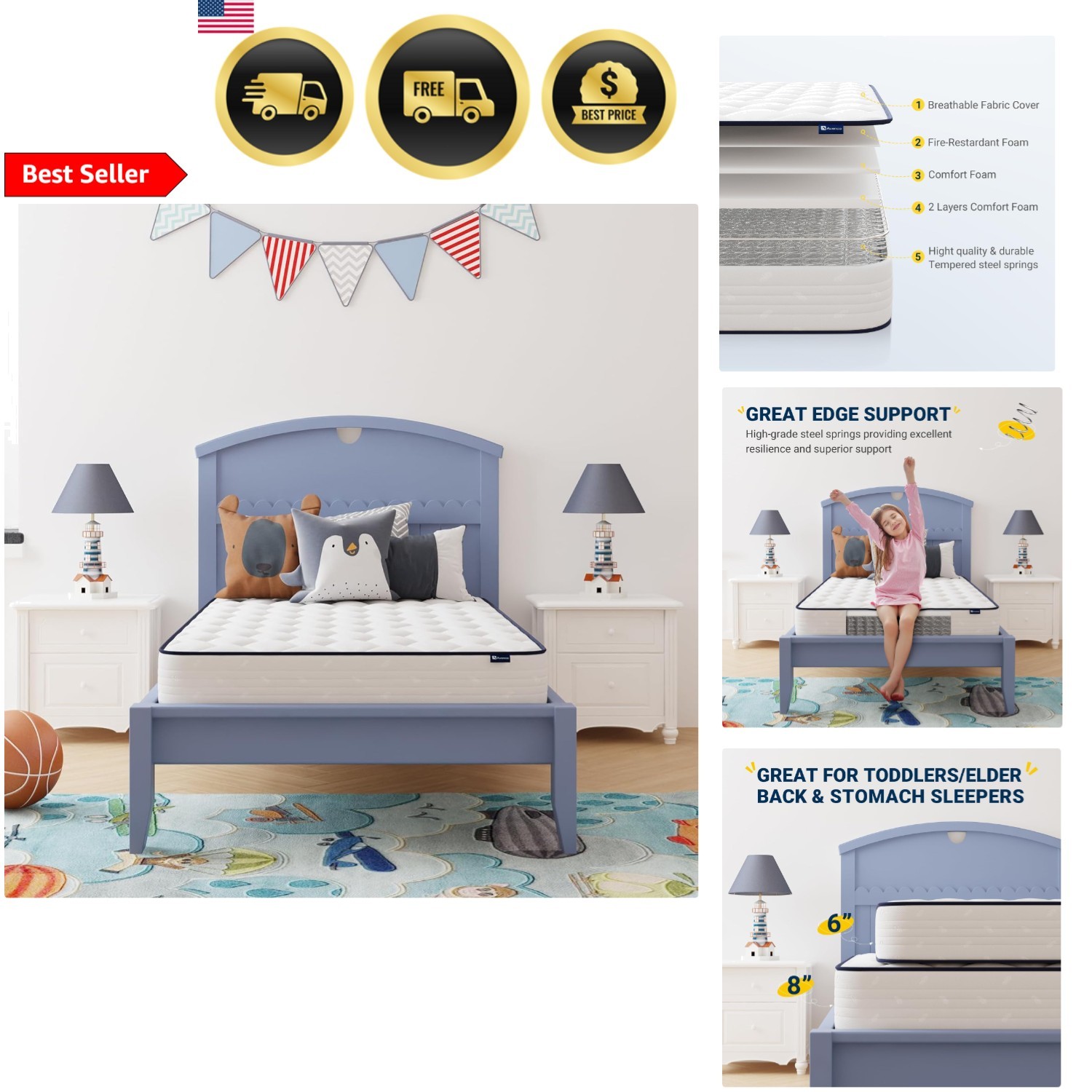 Twin Mattress 6 Inch Foam & Spring Hybrid Bed in a Box Breathable CertiPUR gallery