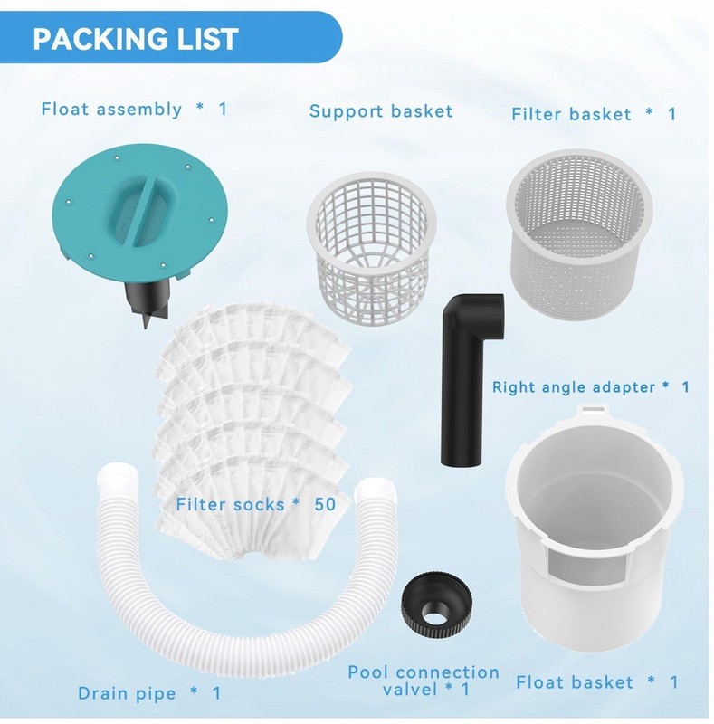 Surface Float Skimmer with 50 Filter Socks 2025 Upgrade No Installation Required gallery