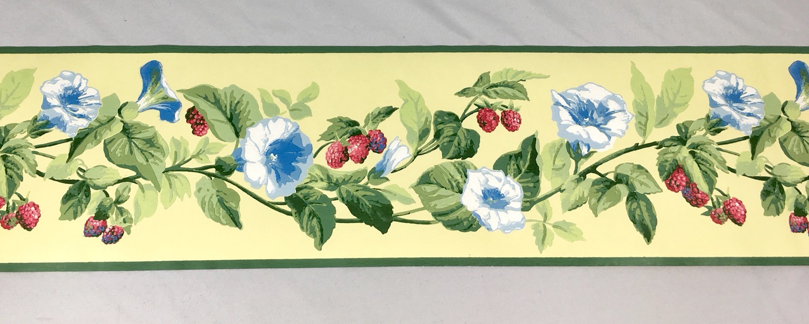York Wallpaper Border Yellow Green Red Raspberry Fruit Blue Flower Floral Vine gallery