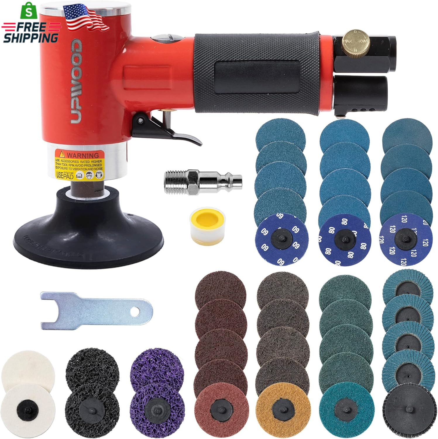 3 Inch Air Sander Angle Grinder Pneumatic Polishing Tool with 41PCS Discs gallery