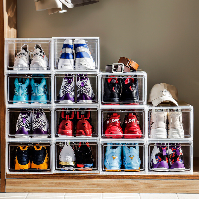 12 Clear Shoe Boxes Magnetic Drop Front Sneaker Rack Storage Organizer Stackable gallery