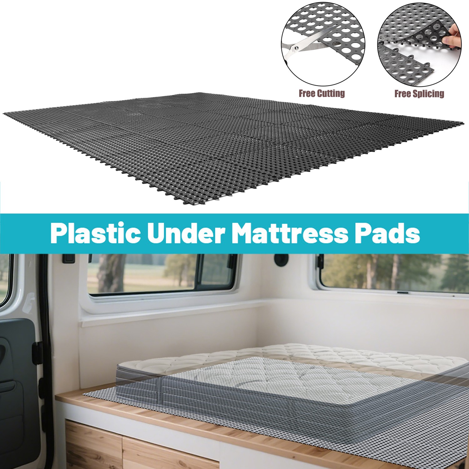 Flexible RV Under-Mattress Modular 83"L x 59" Interlocking Ventilation Mesh Pad gallery
