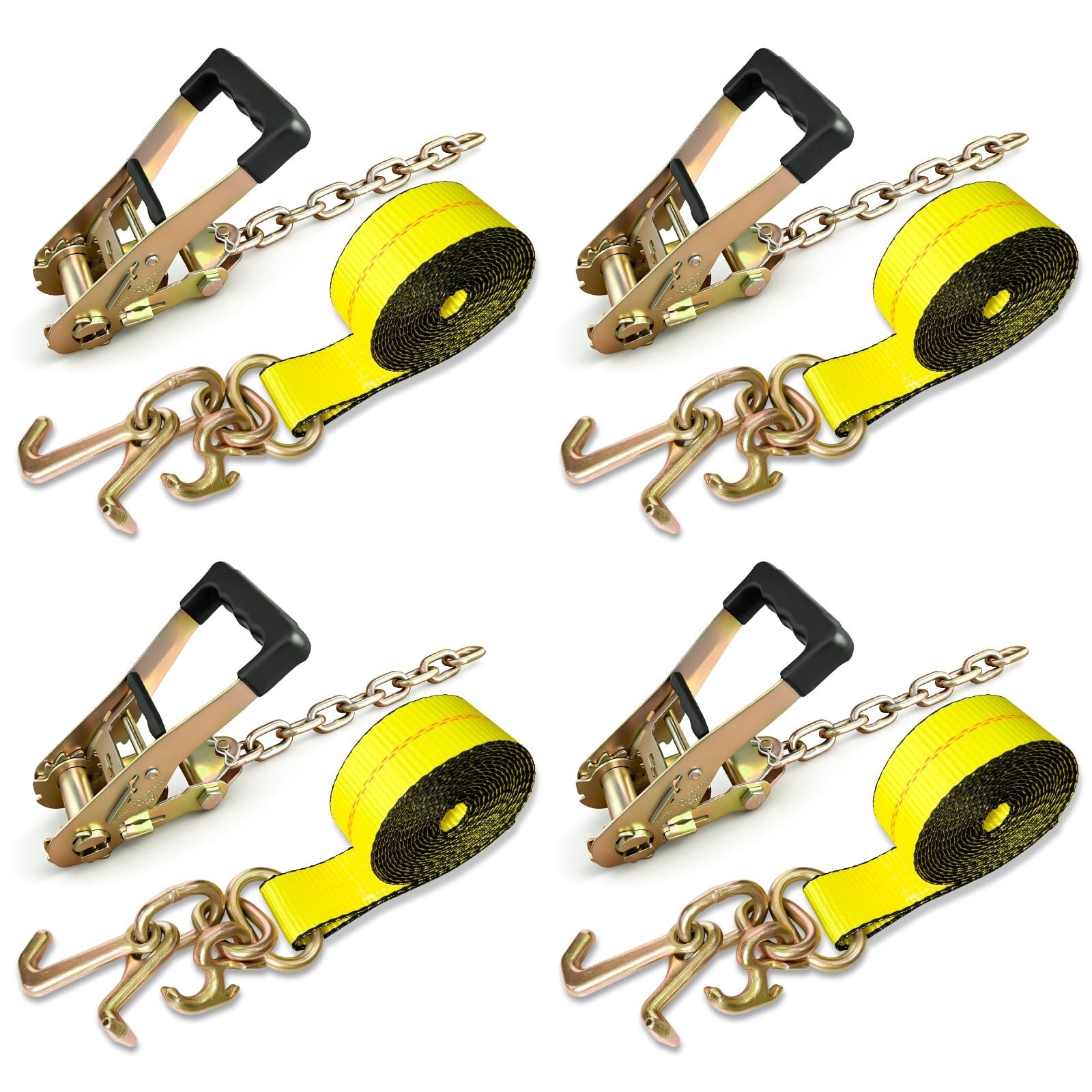 4PCs Towing Recovery Winch Strap w/RTJ Cluster Hook 2" x12' gallery