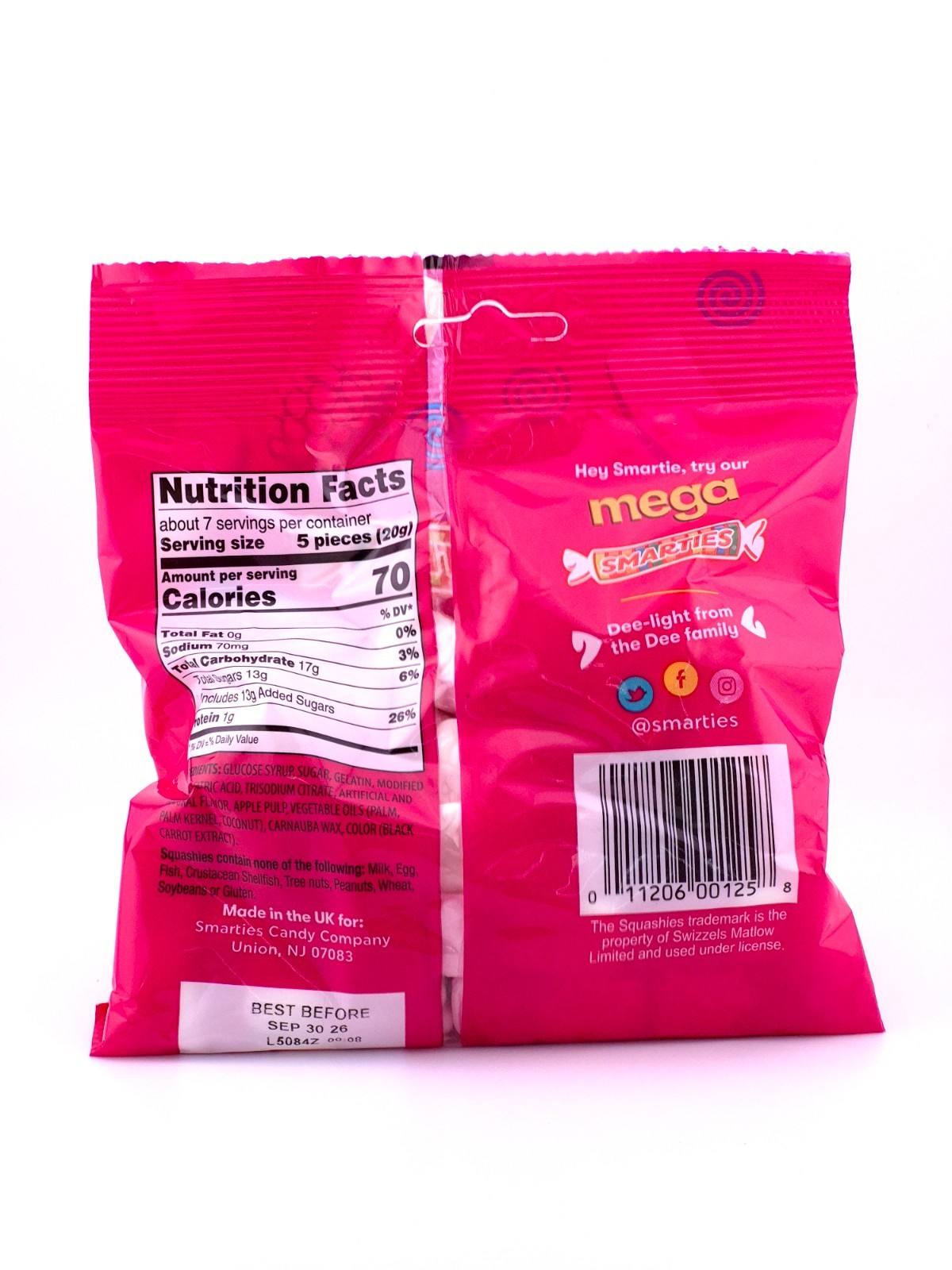 Smarties Squashies Raspberry & Cream Flavor Gummies 5 oz Bag Single, 2 or 3 pack gallery