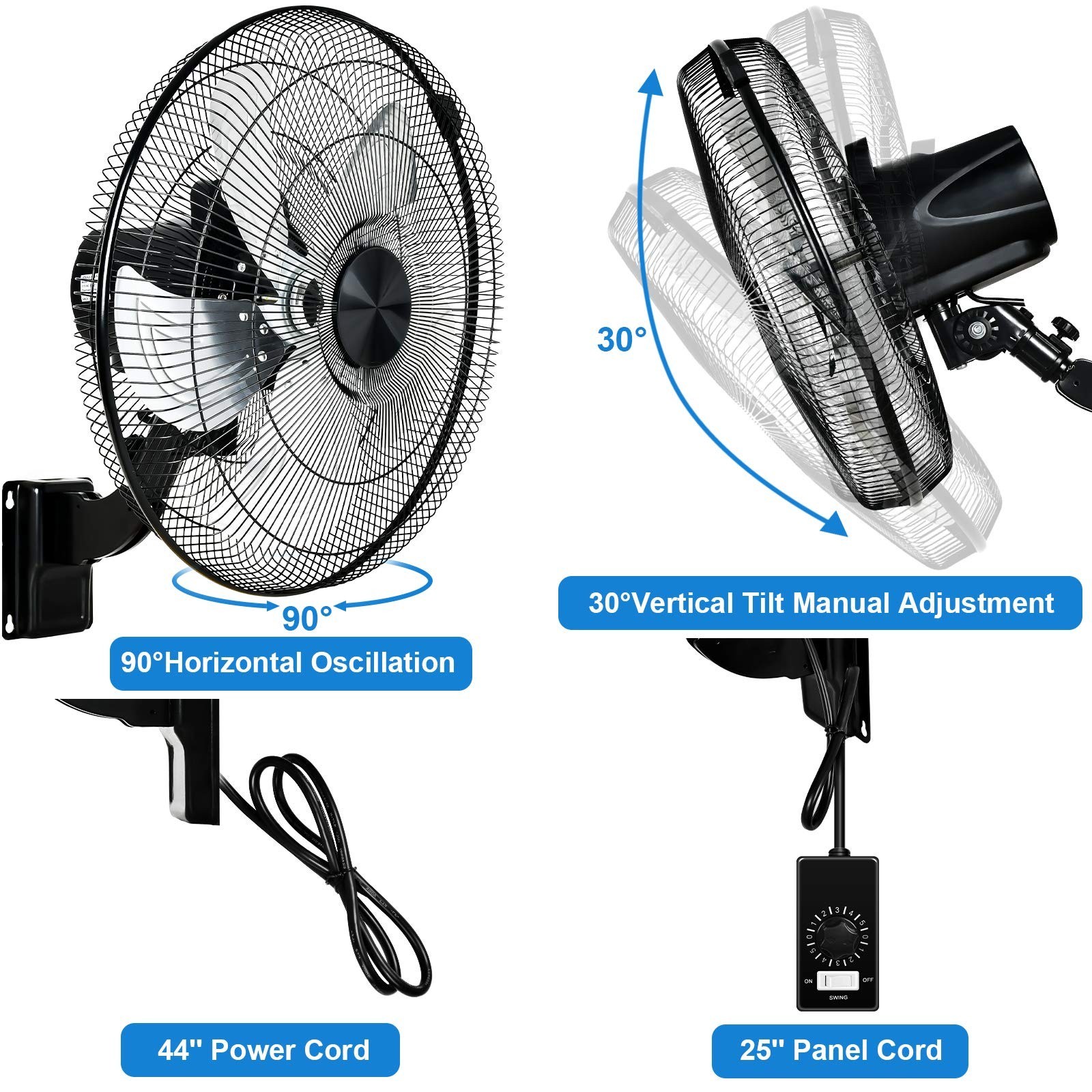 Simple Deluxe 18 Inch Household Commercial Wall Mount Fan 90 Degree Horizontal gallery