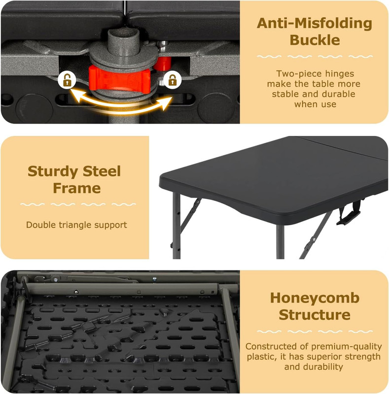 FDW 4FT Folding Table Half Portable Foldable Table Picnic Table for Office Home gallery