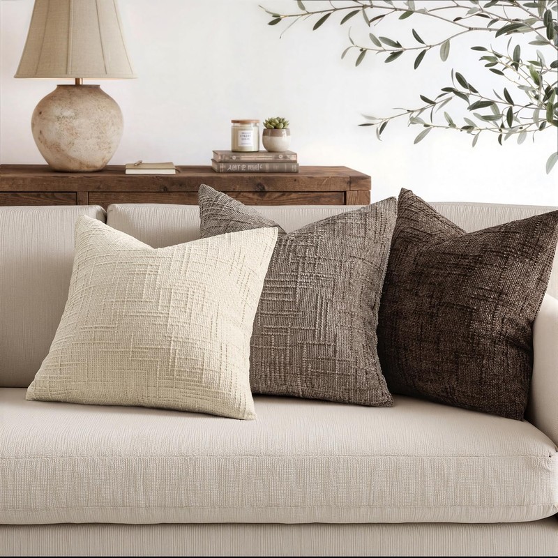 Textured Throw Pillow Covers Thick Chenille Decorative Pillows Taupe Grey 18X18 gallery