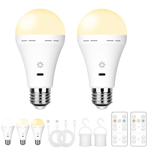 Rechargeable E26 Light Bulbs with Remote, 2600mAh Battery, 3000K-6500K, 40W Equi gallery