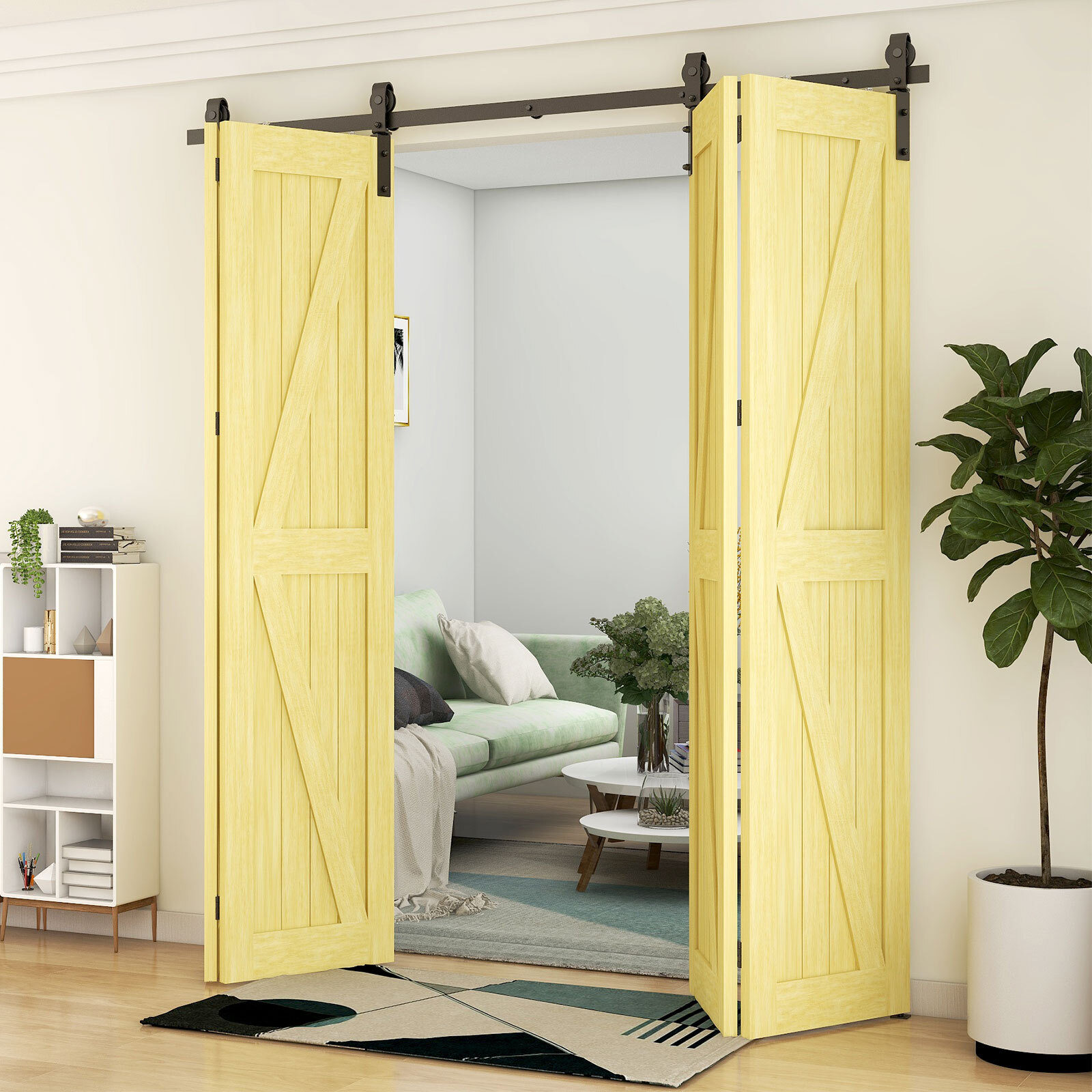 3-9FT Bifold Sliding Barn Door Hardware Kit Black Flat Track Modern for 2/4 Door gallery