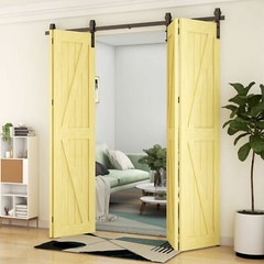 3-9FT Bifold Sliding Barn Door Hardware Kit Black Flat Track Modern for 2/4 Door