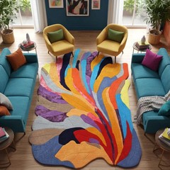 Multicolor Abstract Leaf Irregular Area Rug – Hand Tufted 6×9 |8×10 multicolor