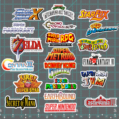20 Super Nintendo SNES Logo Sticker Pack – White, Clear or Holographic – Vinyl