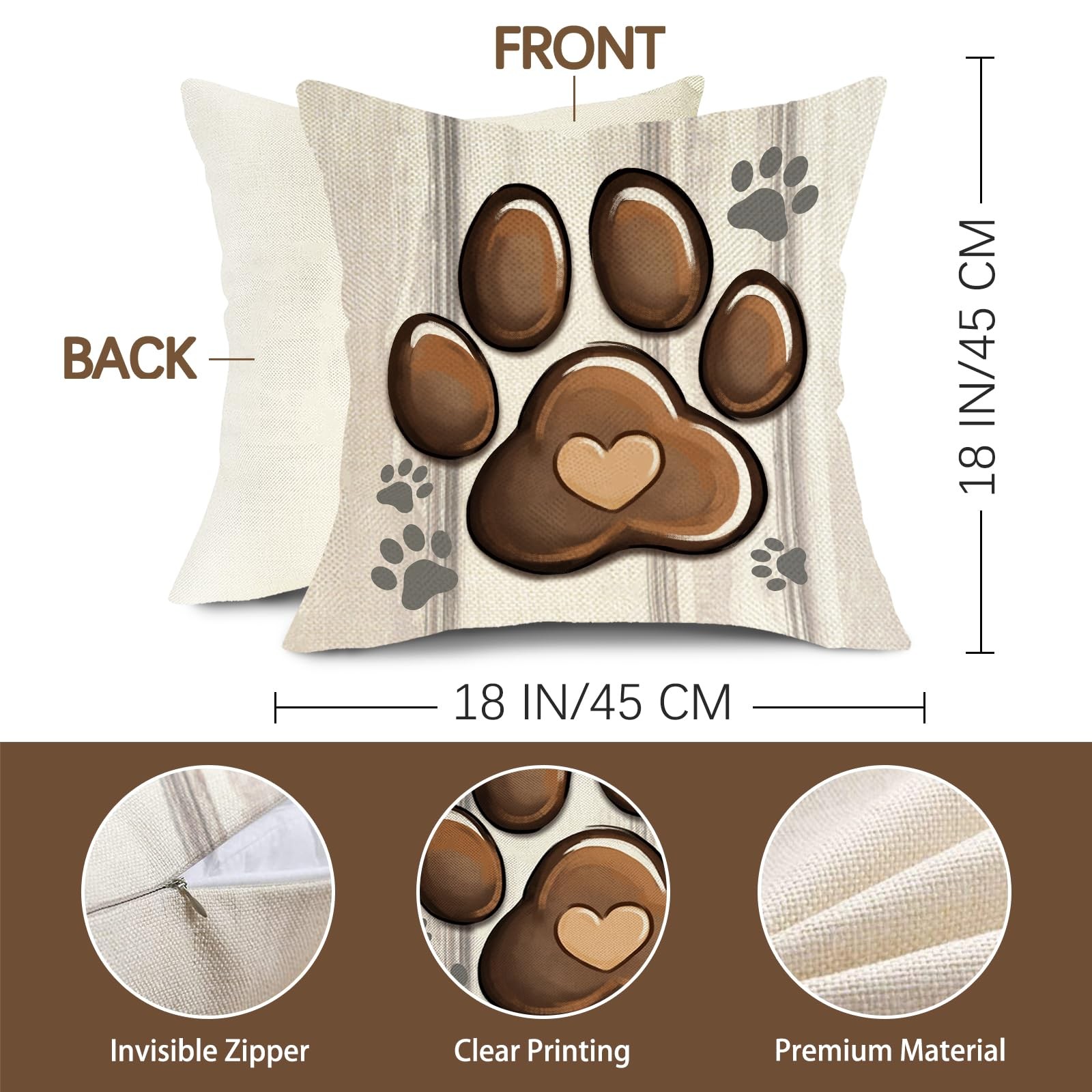 Dog Paw Print Home Decorative Throw Pillow Covers 18 x 18 Set of 4, Black Dog... gallery