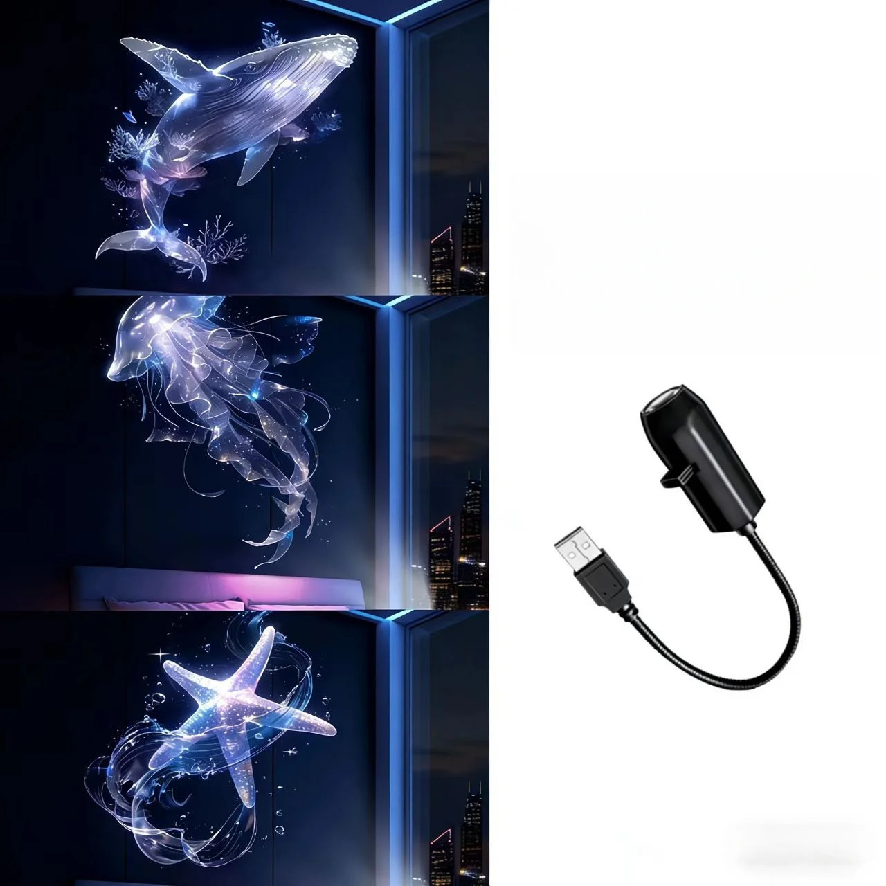 LED USB Night Light Projector 6 Patterns Whale Butterfly Starfish Gift gallery