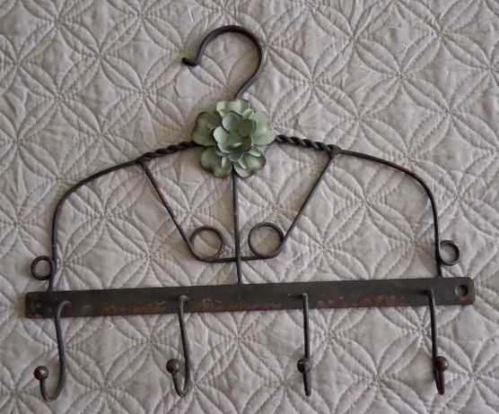 2 Rustic Metal Racks With Hooks Primitive Wall Mounted With Metal Floral Accent gallery
