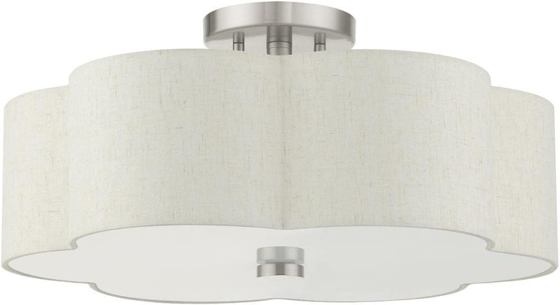 Lighting Solstice 3-Light Semi Flush Mount with Oatmeal Shade, Nickel gallery
