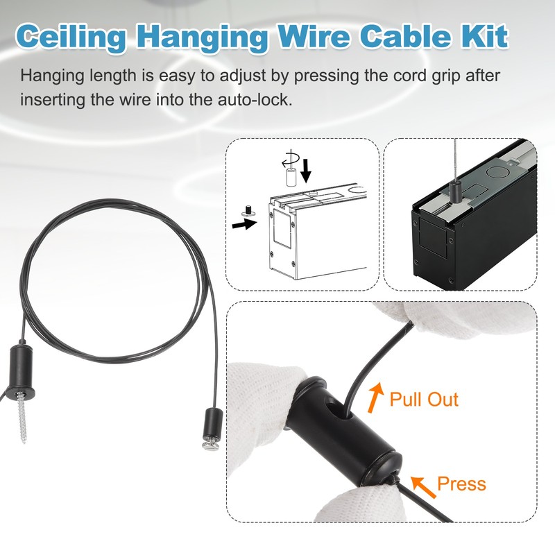 4Set 4.9ft Ceiling Hanging Wire Cable Kit with Slotted Mount Screw Kit, Black gallery