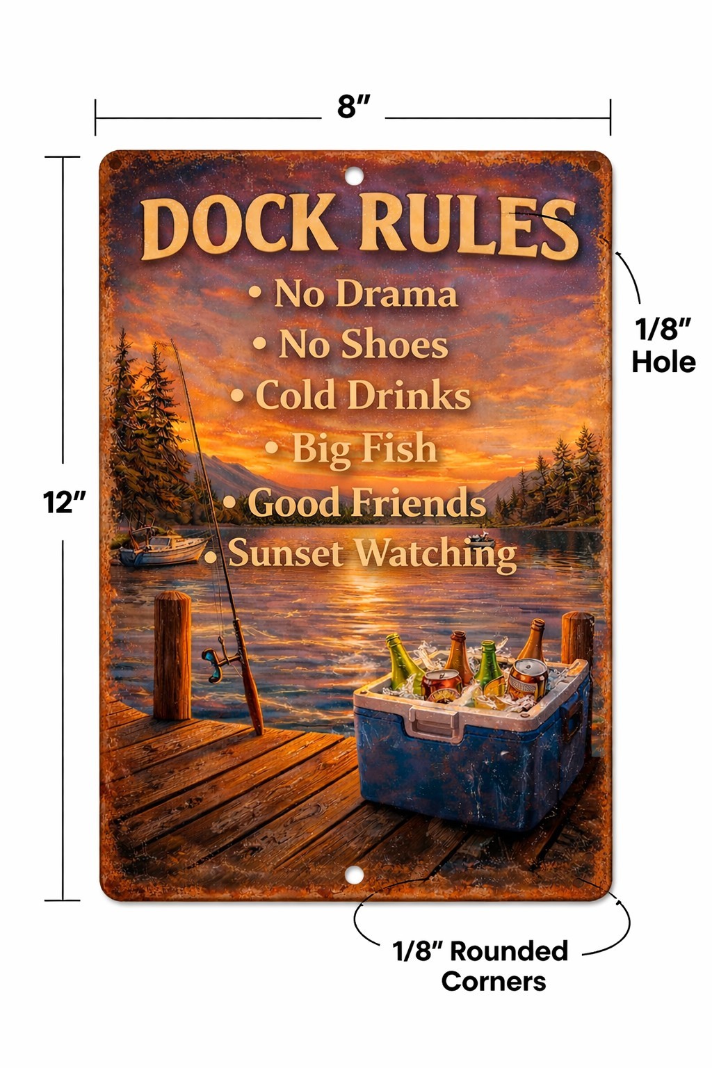 Dock Rules Metal Sign 8x12 Rustic Lake House Decor Fishing Boating Camp Wall Art gallery