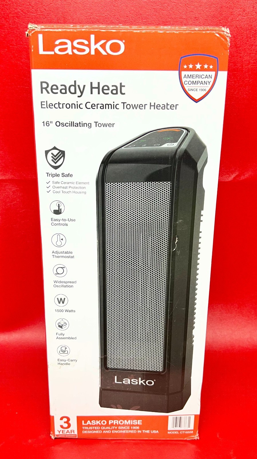 LASKO READY HEAT ELECTRONIC CERAMIC TOWER HEATER 16" OSCILLATING TOWER ADJ TERMO gallery