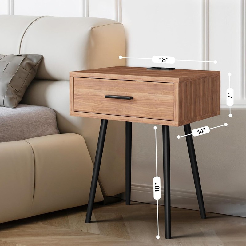 Nightstand Bedside Table 2 Drawers with Charging Station and USB Ports gallery