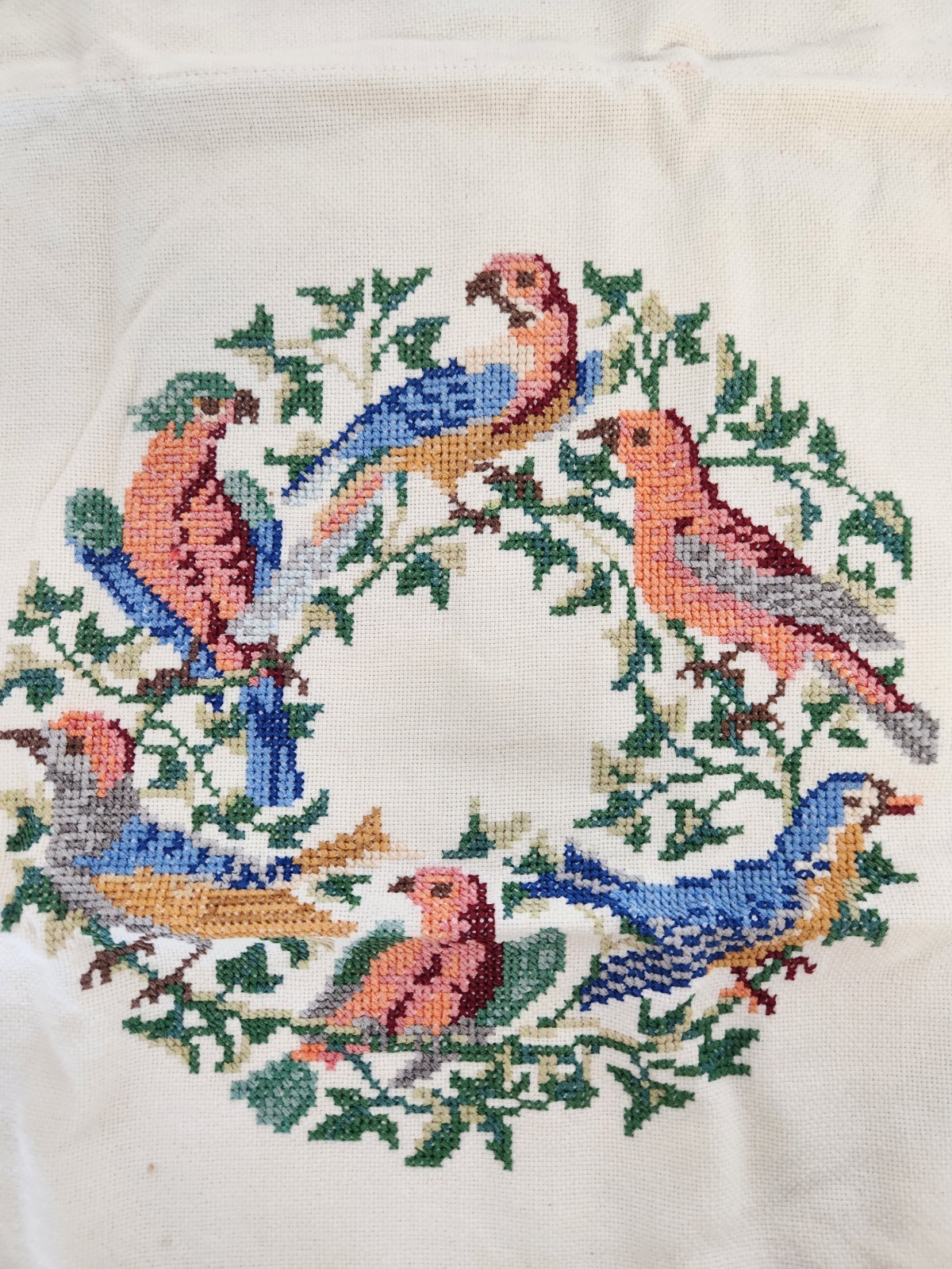 2 Vintage Handmade Crochet Design Throw Pillows Multicolor Birds gallery