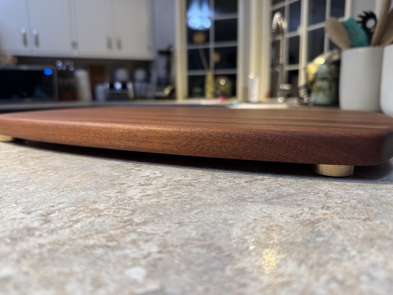 Handmade Medium Brown Wood Rectangular Cutting Board With Feet gallery