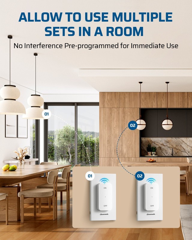 EDISHINE Wireless Light Switch&Receiver Kit 15A Hight Power Remote Light Switch gallery