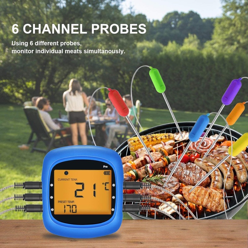 Wireless Bluetooth Meat Thermometer with 6 Temperature Probes for Grilling Blue gallery